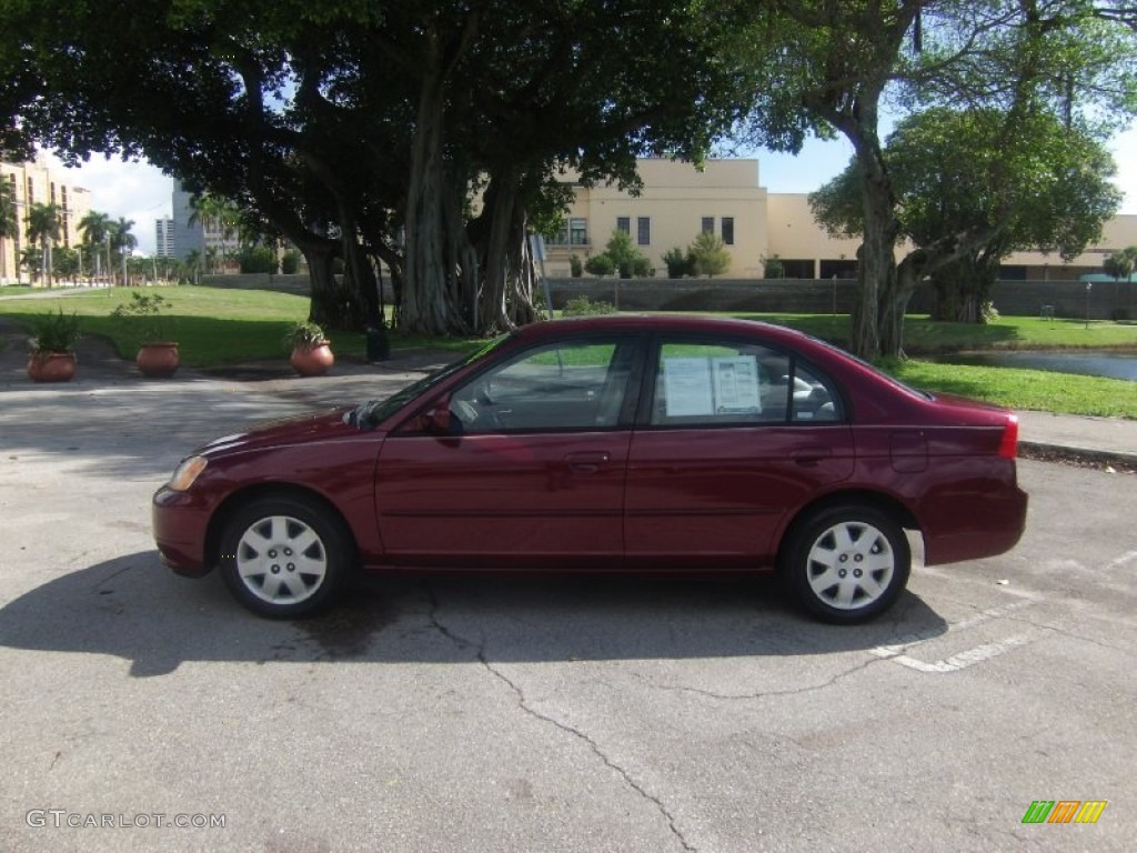 2002 Civic EX Sedan - Radiant Ruby Red Pearl / Beige photo #2