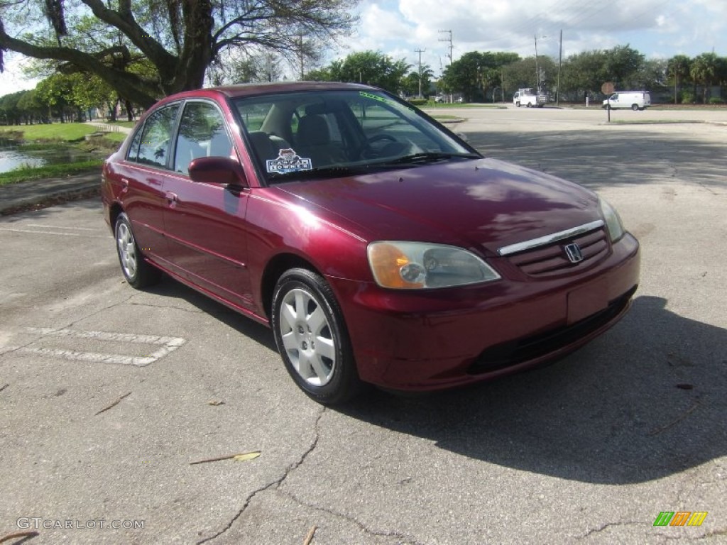 2002 Civic EX Sedan - Radiant Ruby Red Pearl / Beige photo #6