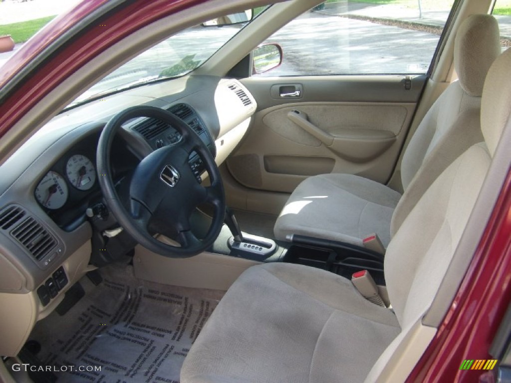 2002 Civic EX Sedan - Radiant Ruby Red Pearl / Beige photo #7