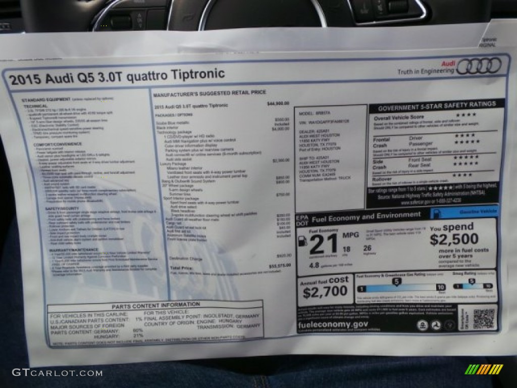2015 Audi Q5 3.0 TFSI Premium Plus quattro Window Sticker Photo #100507743