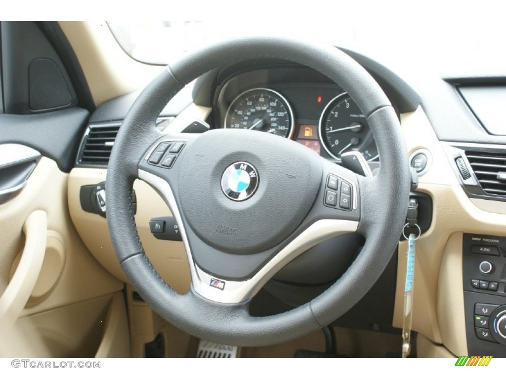 2013 BMW X1 sDrive 28i Beige Steering Wheel Photo #100507836
