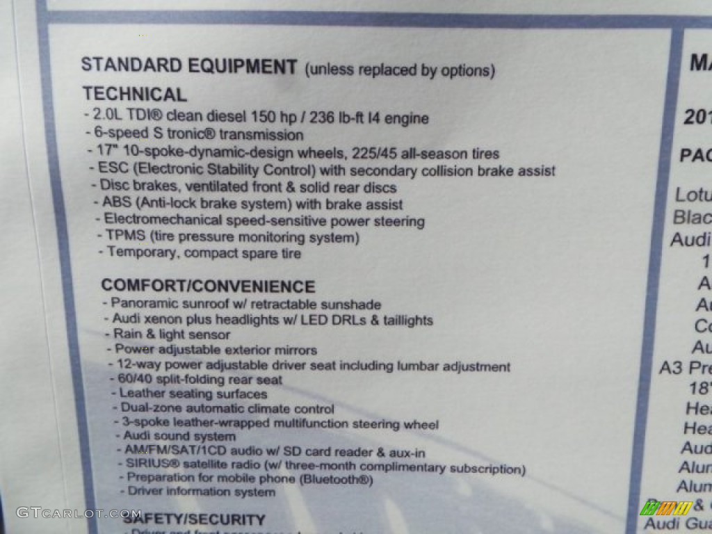 2015 Audi A3 2.0 TDI Premium Window Sticker Photo #100509660