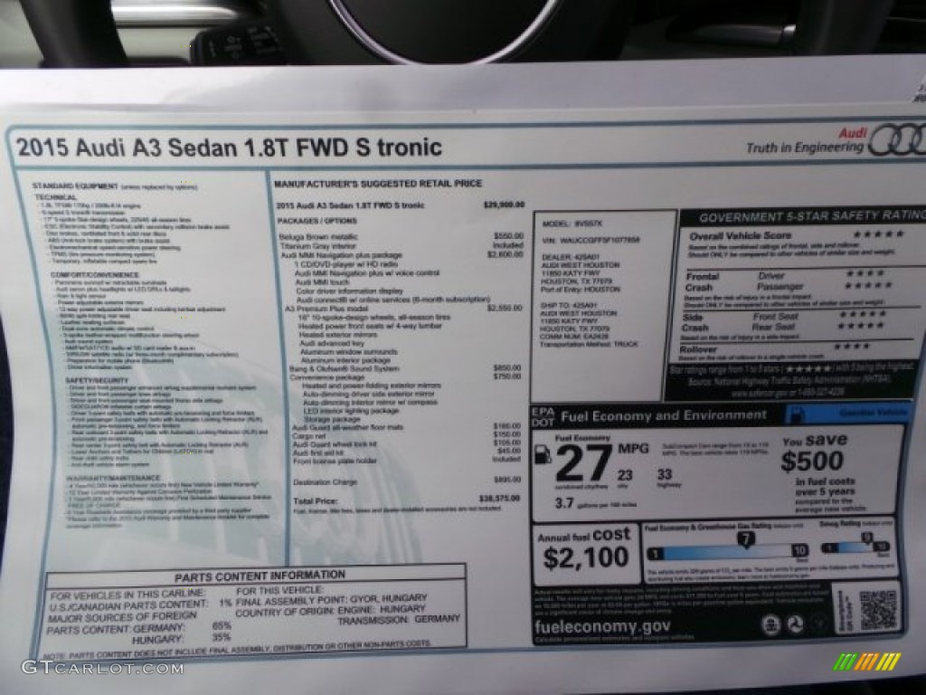 2015 A3 1.8 Premium Plus - Beluga Brown Metallic / Titanium Gray photo #28