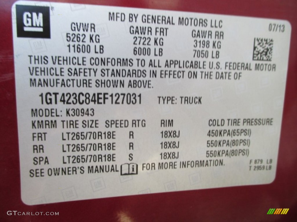 2014 GMC Sierra 3500HD SLE Crew Cab 4x4 Info Tag Photo #100512144