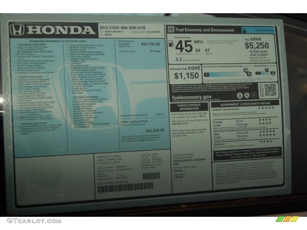 2015 Honda Civic Hybrid Sedan Window Sticker Photos