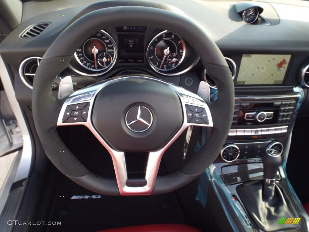 2015 Mercedes-Benz SLK 55 AMG Roadster Bengal Red/Black Steering Wheel Photo #100547267