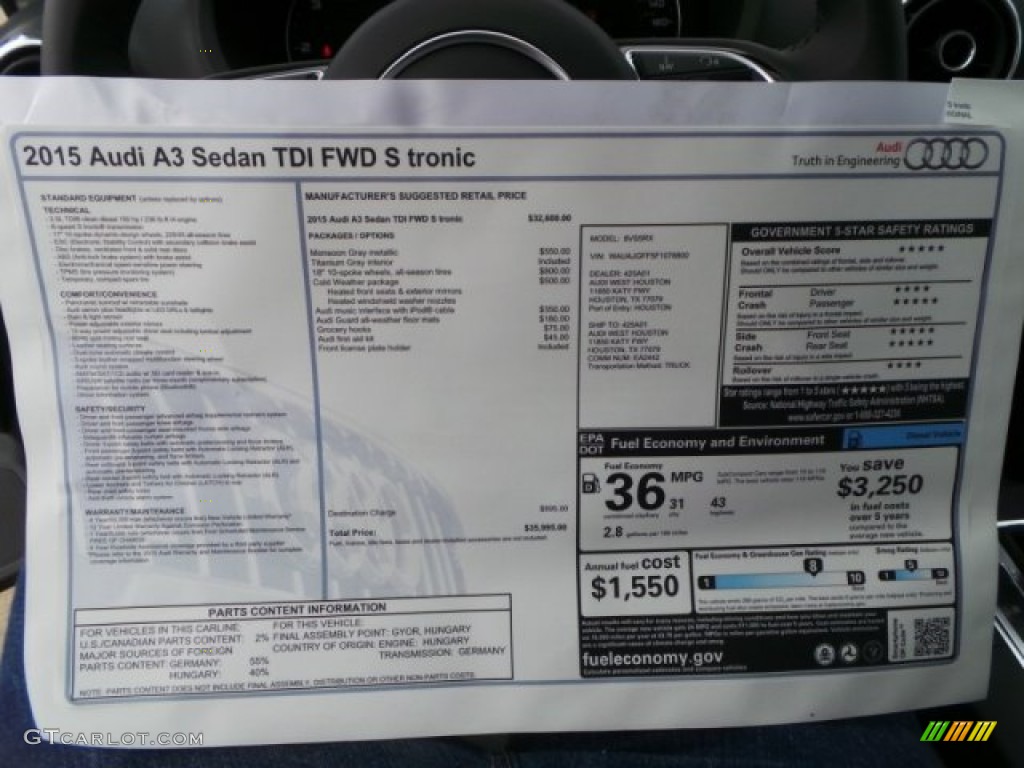 2015 Audi A3 2.0 TDI Premium Window Sticker Photo #100549550