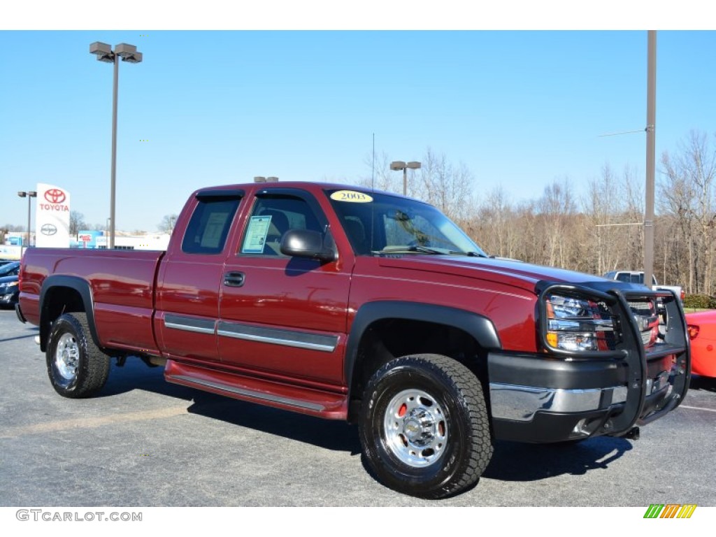 2003 Silverado 2500HD LT Extended Cab 4x4 - Dark Carmine Red Metallic / Tan photo #1