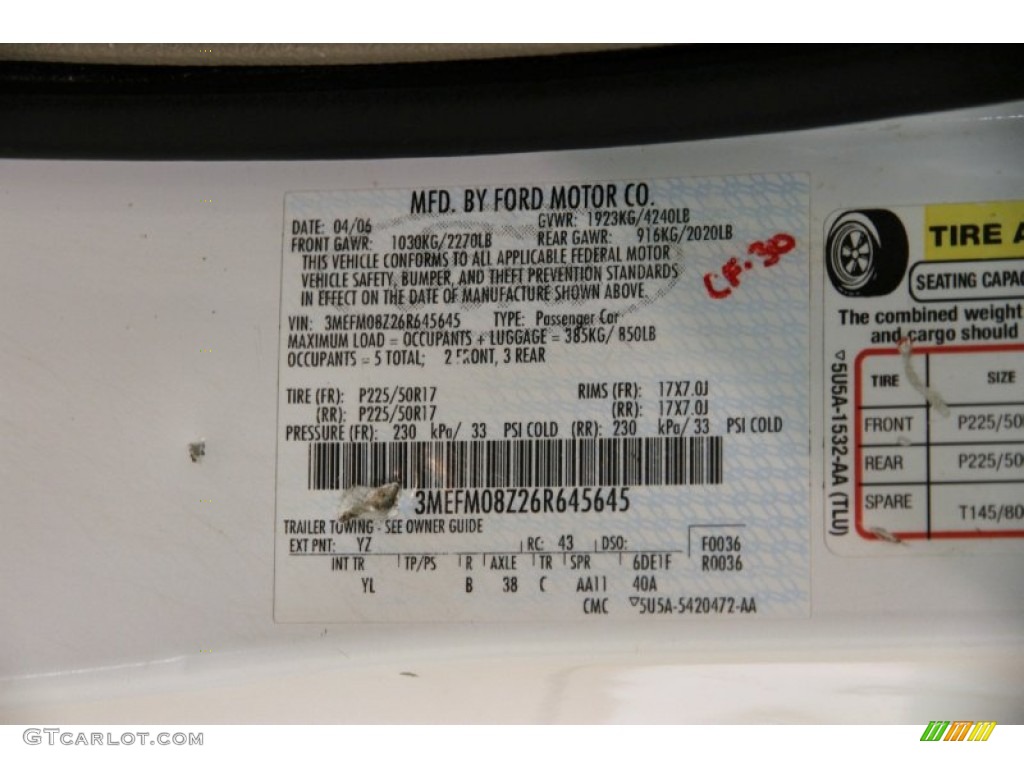 2006 Milan I4 Premier - Oxford White / Dark Charcoal/Medium Light Stone photo #15