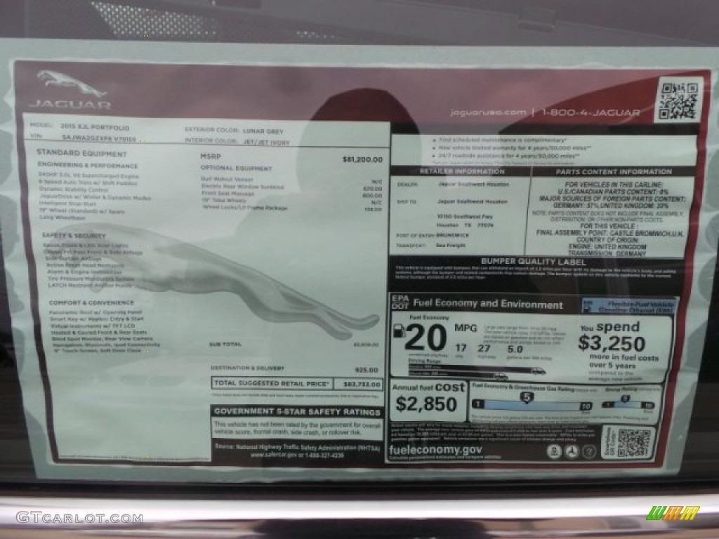2015 Jaguar XJ XJL Portfolio Window Sticker Photo #100586921