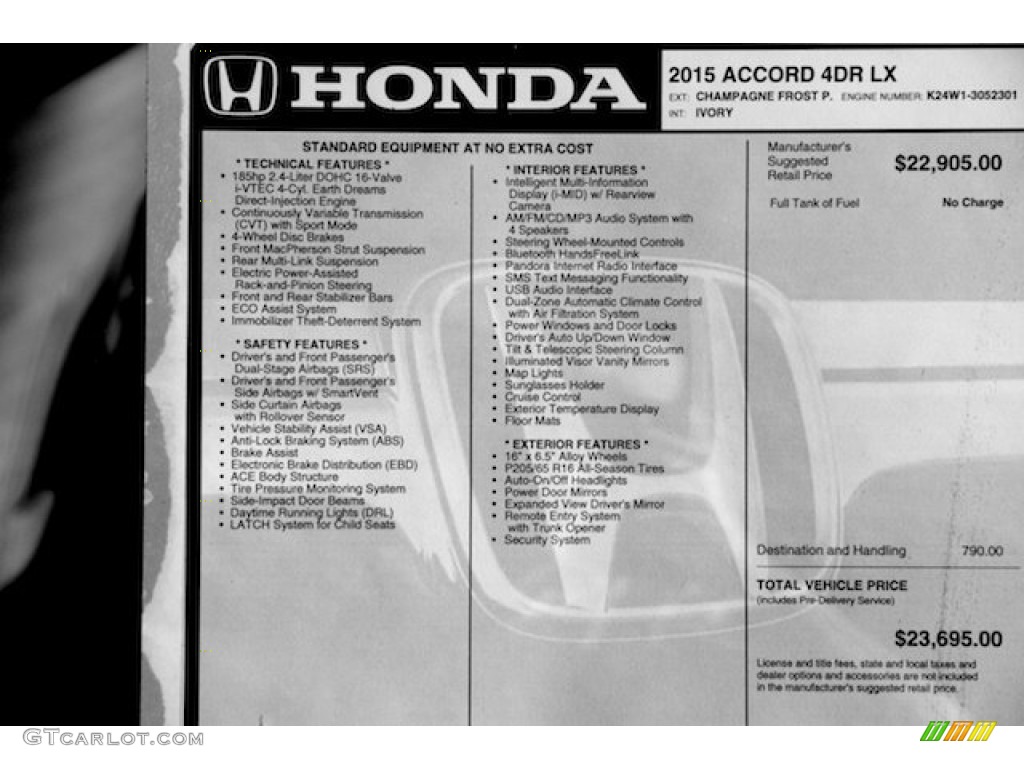 2015 Honda Accord LX Sedan Window Sticker Photo #100599335