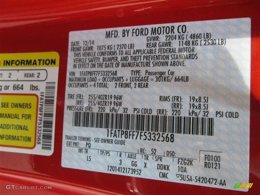 2015 Mustang Color Code PQ for Race Red Photo #100600544