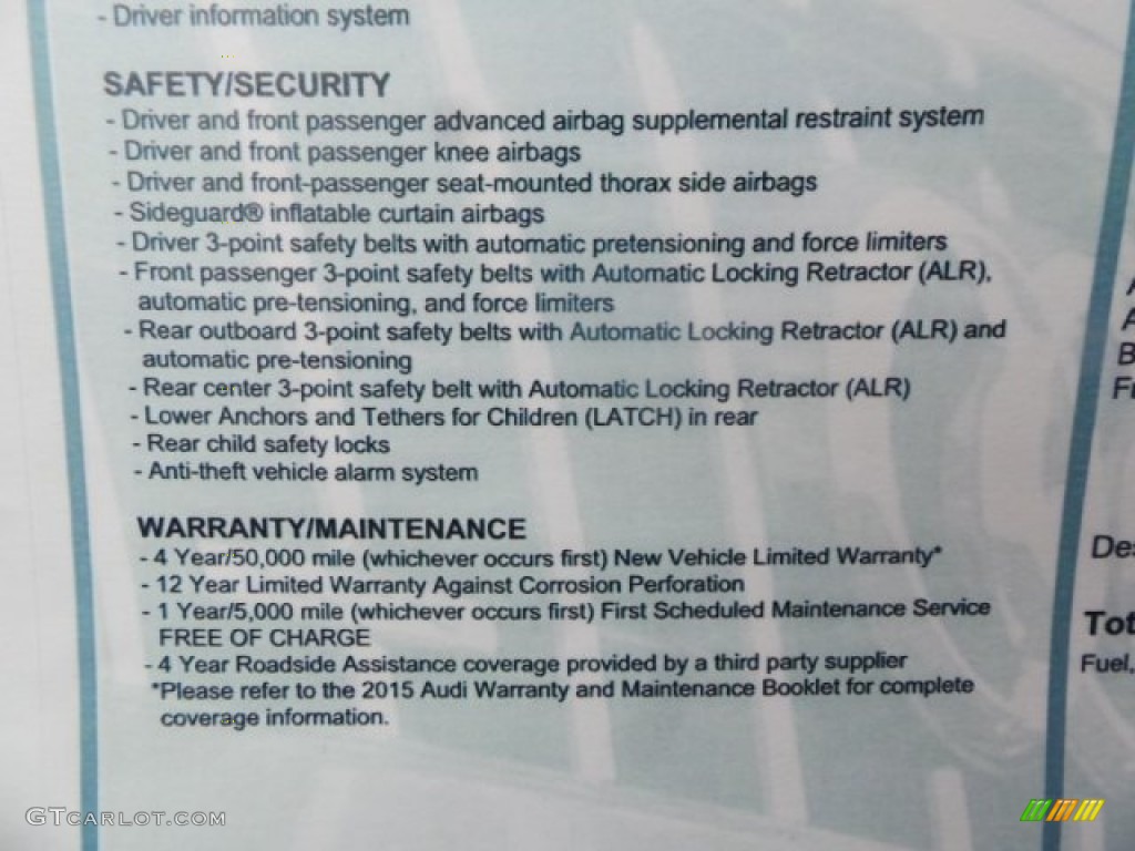 2015 Audi A3 2.0 TDI Premium Window Sticker Photo #100603607