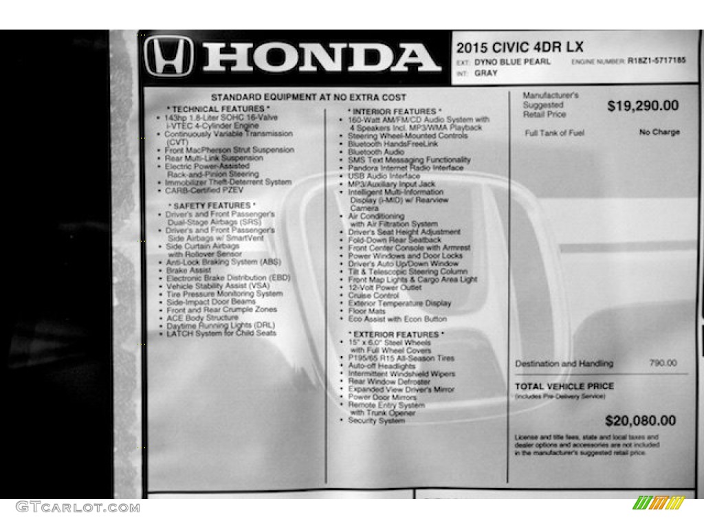 2015 Honda Civic LX Sedan Window Sticker Photo #100604570