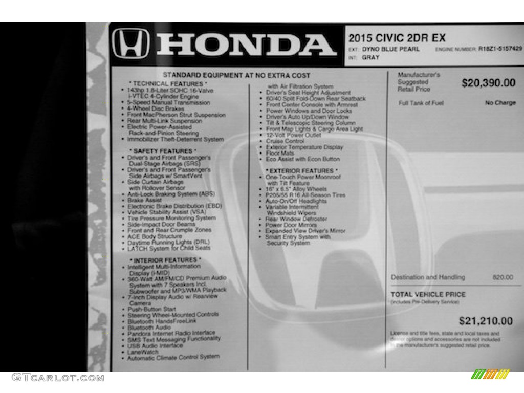 2015 Honda Civic EX Coupe Window Sticker Photos