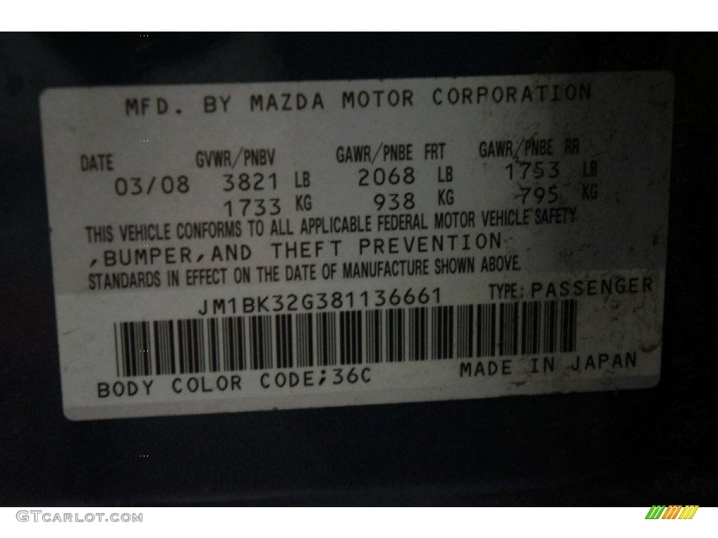 2008 MAZDA3 Color Code 36C for Galaxy Gray Mica Photo #100610087