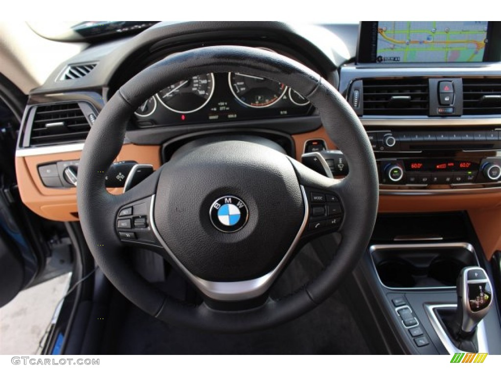 2015 BMW 4 Series 435i Gran Coupe Saddle Brown Steering Wheel Photo #100639982
