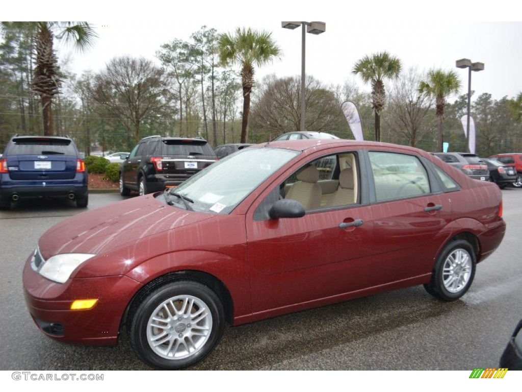 2007 Focus ZX4 SE Sedan - Dark Toreador Red Metallic / Dark Pebble/Light Pebble photo #6
