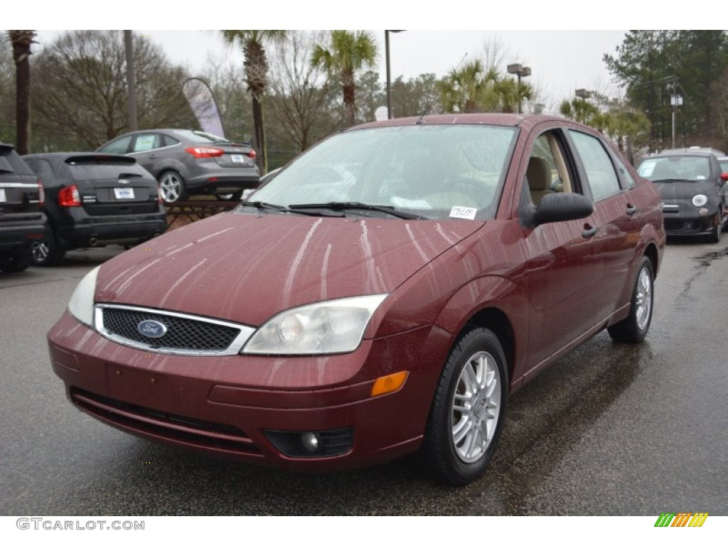 2007 Focus ZX4 SE Sedan - Dark Toreador Red Metallic / Dark Pebble/Light Pebble photo #7