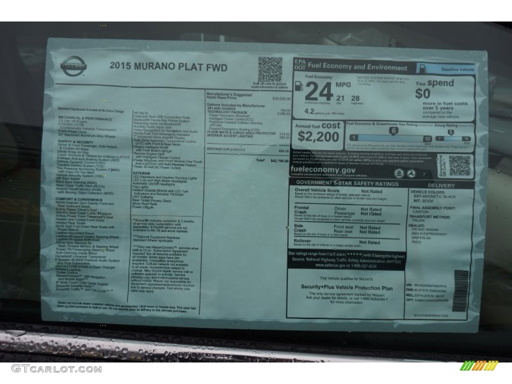 2015 Nissan Murano Platinum Window Sticker Photo #100651646