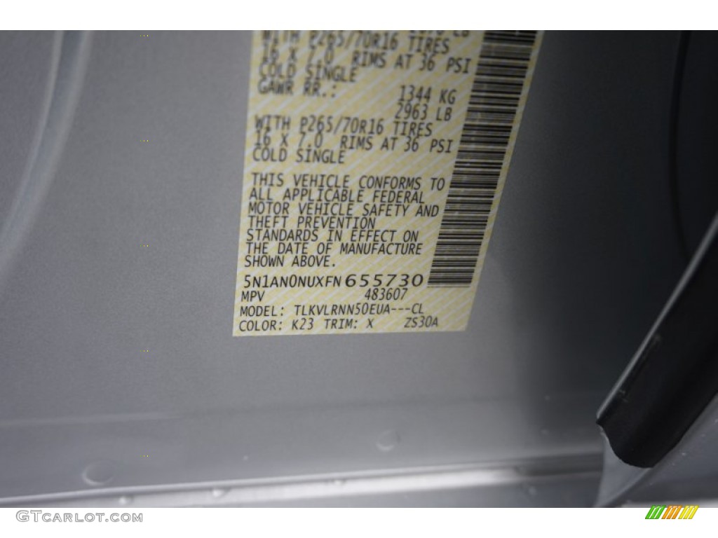 2015 Xterra Color Code K23 for Brilliant Silver Photo #100658387