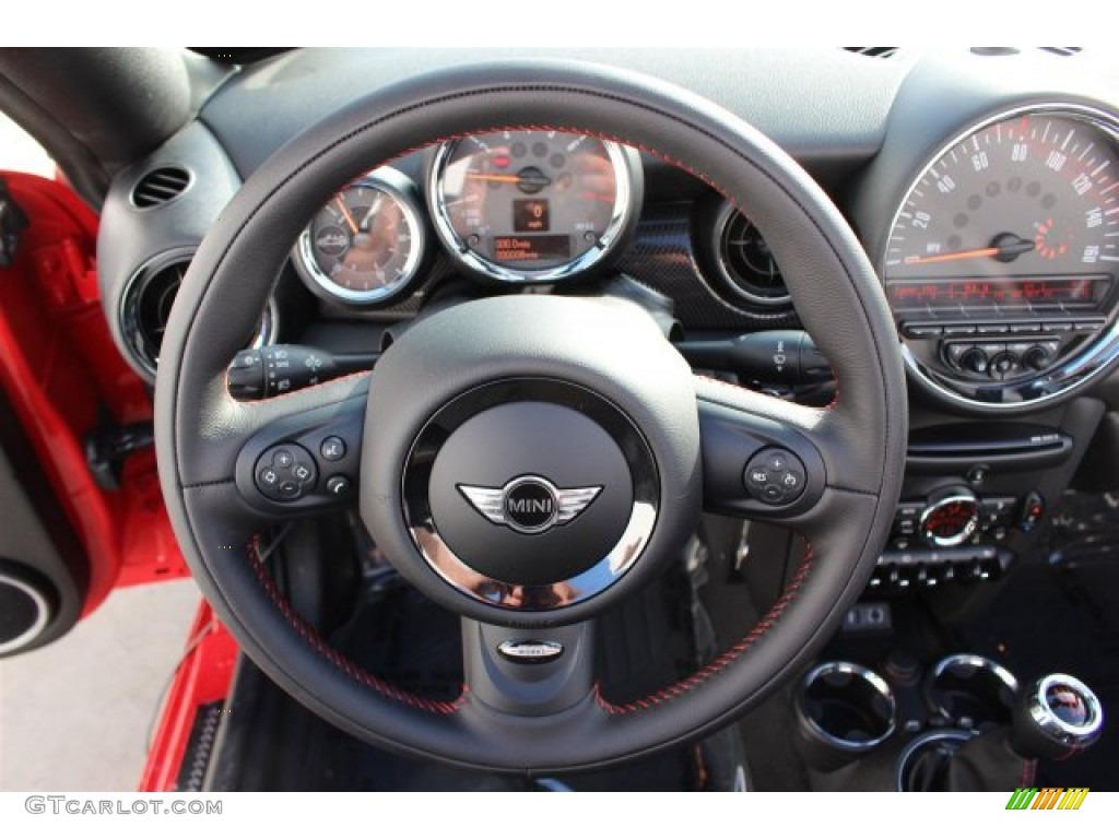 2015 Mini Roadster Cooper S Lounge Championship Red Leather Steering Wheel Photo #100680695