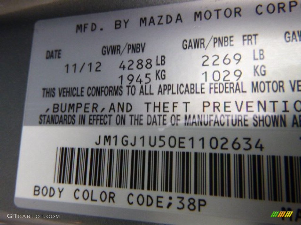 2014 MAZDA6 Color Code 38P for Liquid Siver Metallic Photo #100684637