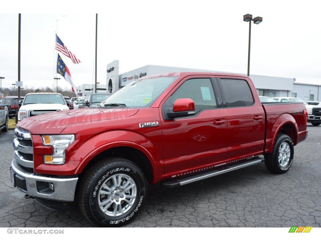 2015 F150 Lariat SuperCrew 4x4 - Ruby Red Metallic / Medium Light Camel photo #3