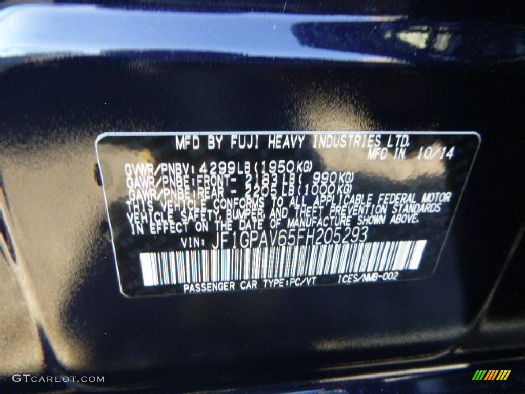 2015 Subaru Impreza 2.0i Sport Limited 5 Door Info Tag Photo #100686014