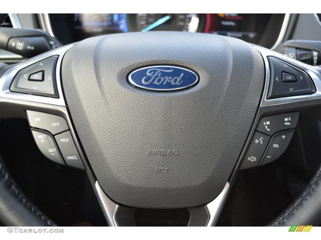 2015 Ford Fusion Hybrid Titanium Charcoal Black Steering Wheel Photo #100688267