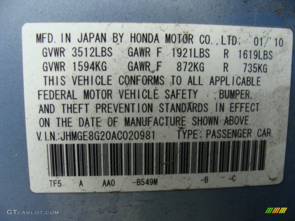 2010 Fit Color Code B549M for Tidewater Blue Metallic Photo #100690142