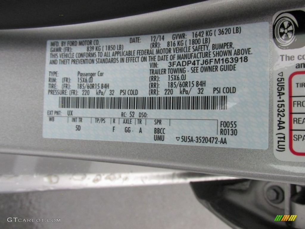 2015 Fiesta Color Code UX for Ingot Silver Metallic Photo #100691666