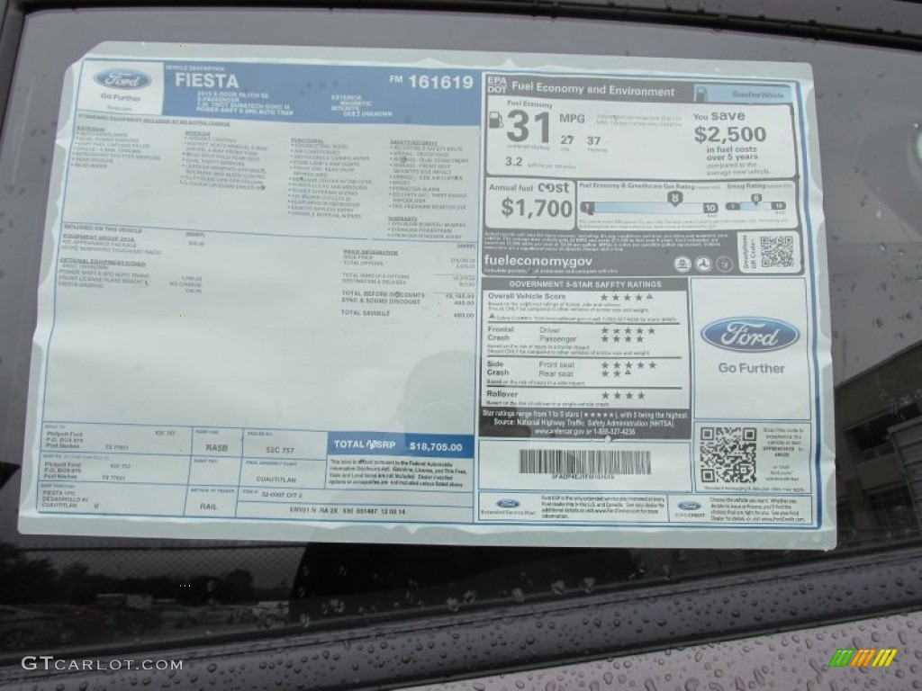 2015 Ford Fiesta SE Hatchback Window Sticker Photo #100692478