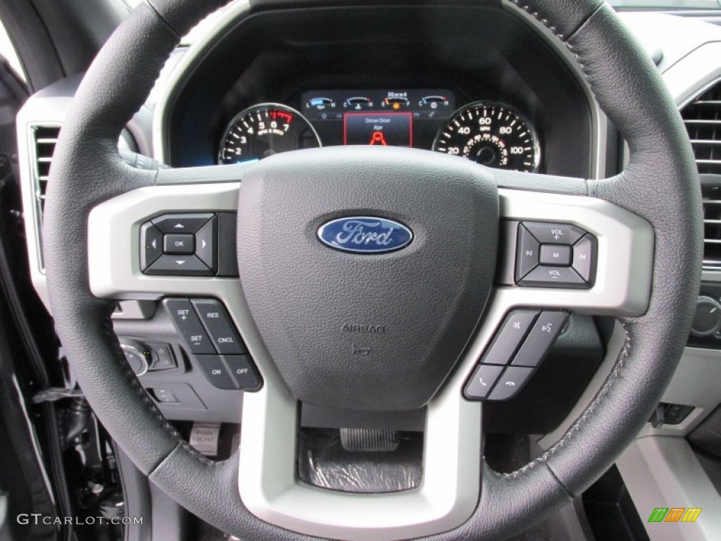 2015 Ford F150 Lariat SuperCrew 4x4 Black Steering Wheel Photo #100694426