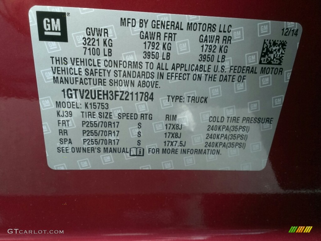 2015 GMC Sierra 1500 SLE Double Cab 4x4 Info Tag Photos