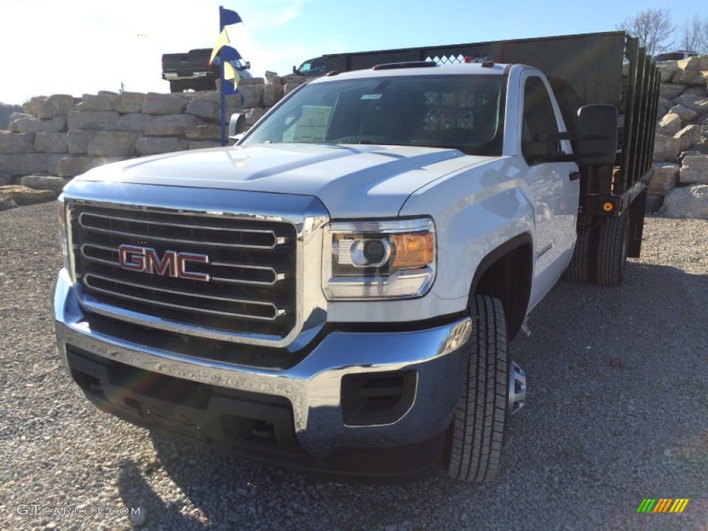 2015 Sierra 3500HD Work Truck Regular Cab Stake Truck - Summit White / Jet Black/Dark Ash photo #2