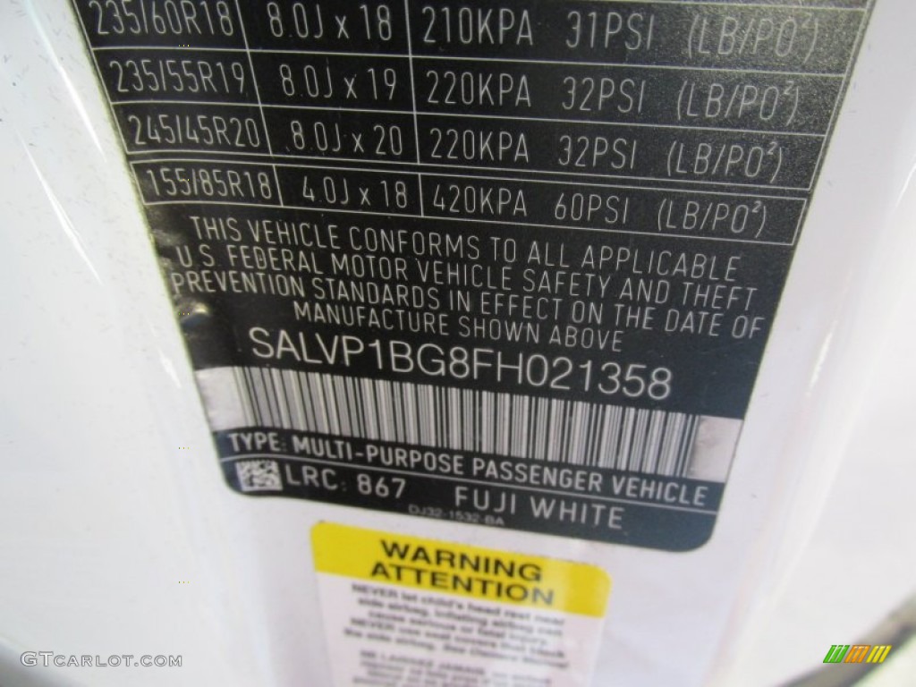 2015 Range Rover Evoque Color Code 867 for Fuji White Photo #100722398