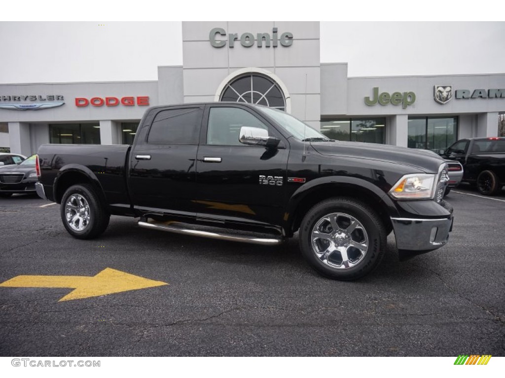 2015 1500 Laramie Crew Cab 4x4 - Black / Canyon Brown/Light Frost photo #1