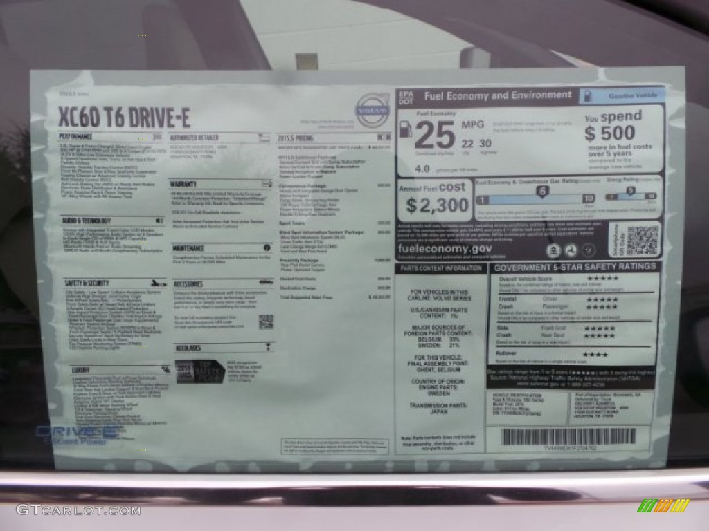 2015 Volvo XC60 T6 Drive-E Window Sticker Photo #100743713