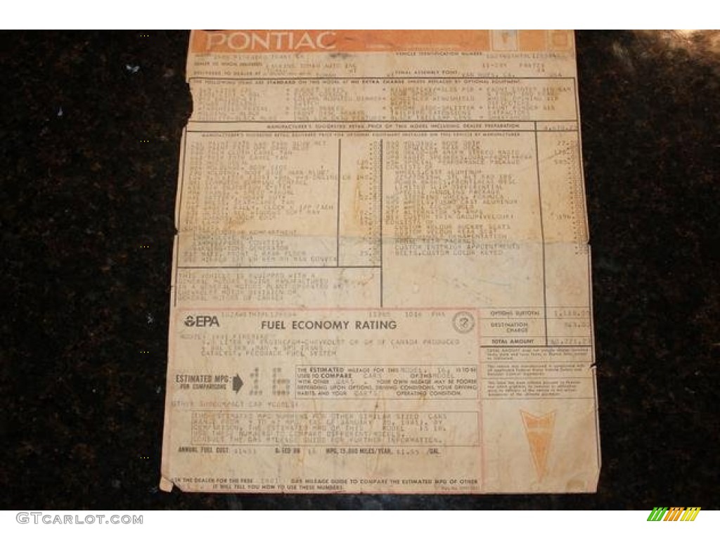 1981 Pontiac Firebird Trans Am Coupe Window Sticker Photos