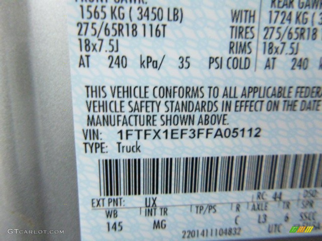 2015 F150 Color Code UX for Ingot Silver Metallic Photo #100759012