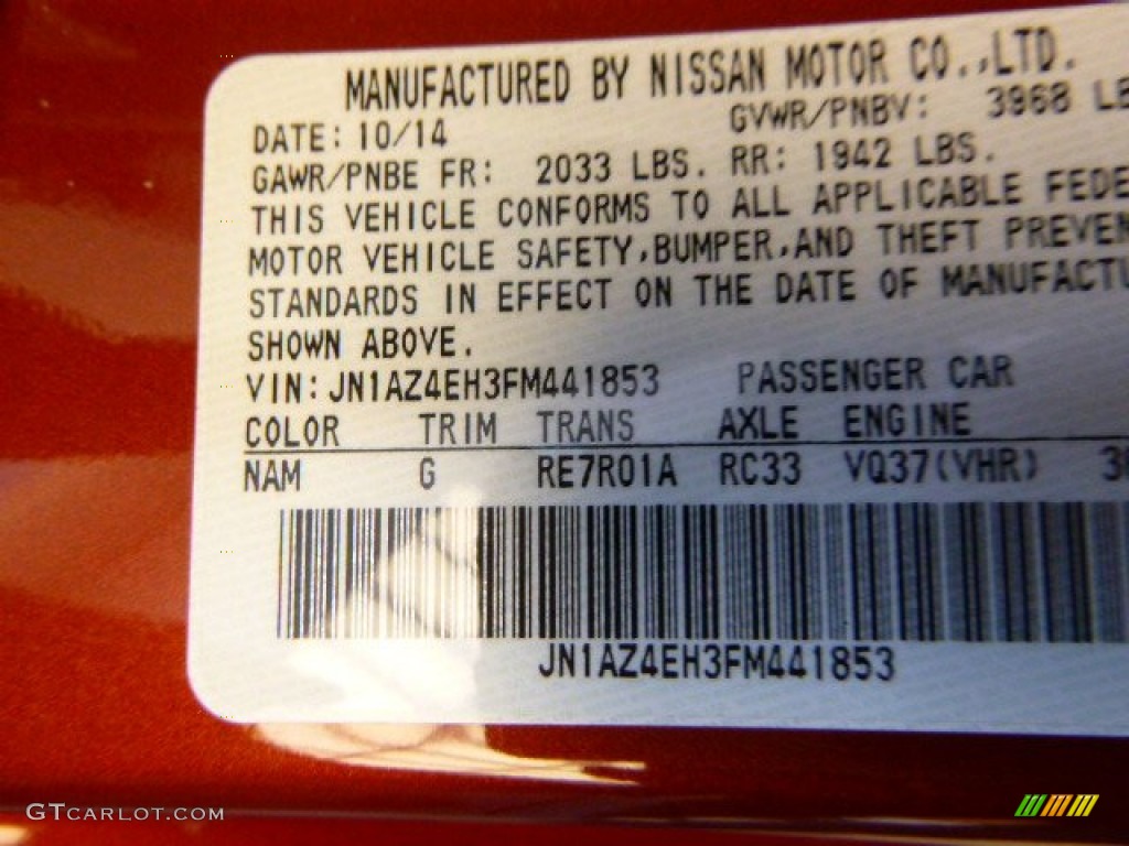 2015 370Z Color Code NAM for Magma Red Photo #100768030