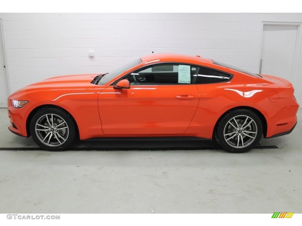 Competition Orange 2015 Ford Mustang EcoBoost Premium Coupe Exterior Photo #100789522