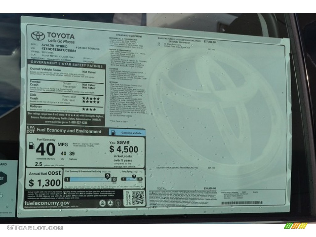 2015 Toyota Avalon Hybrid XLE Touring Window Sticker Photos