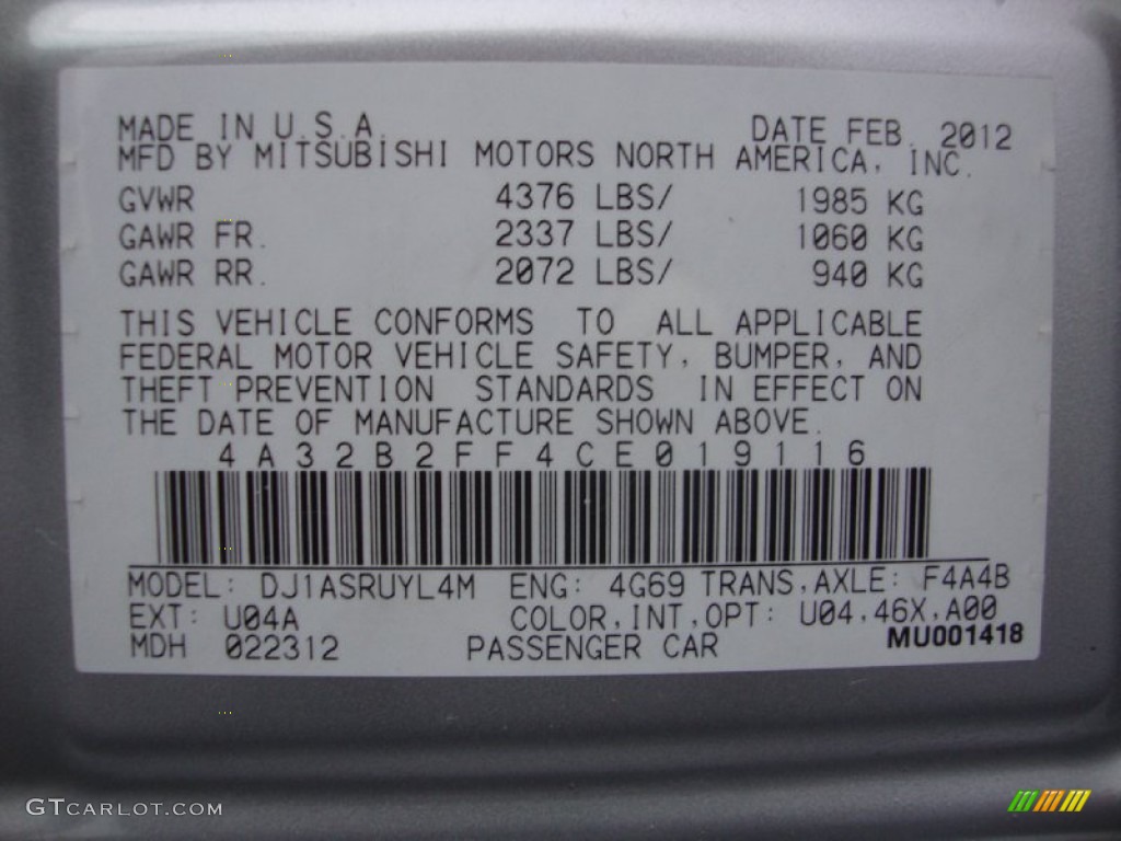 2012 Galant FE - Quick Silver / Black photo #26