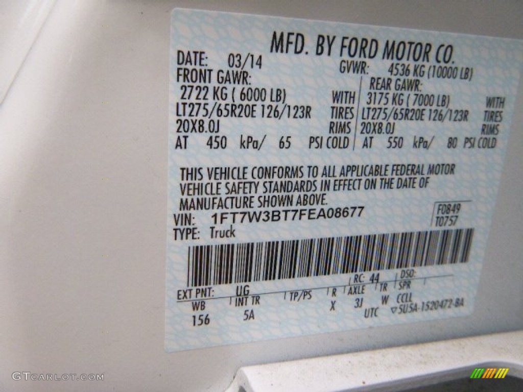 2015 F350 Super Duty Color Code UG for White Platinum Photo #100826347