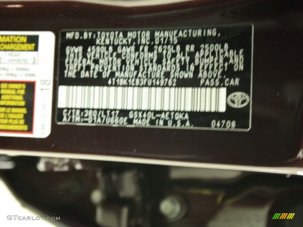 2015 Avalon Color Code 3R0 for Sizzling Crimson Mica Photo #100834888