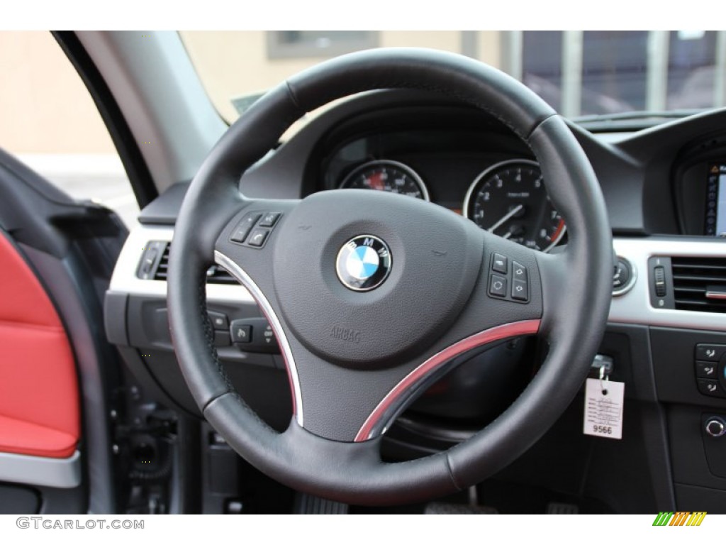 2012 BMW 3 Series 328i xDrive Coupe Coral Red/Black Steering Wheel Photo #100848251