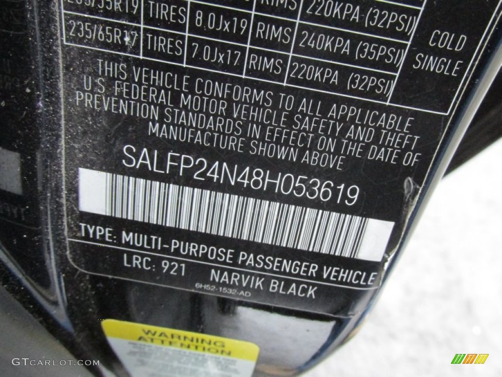 2008 LR2 Color Code 921 for Narvik Black Photo #100848992