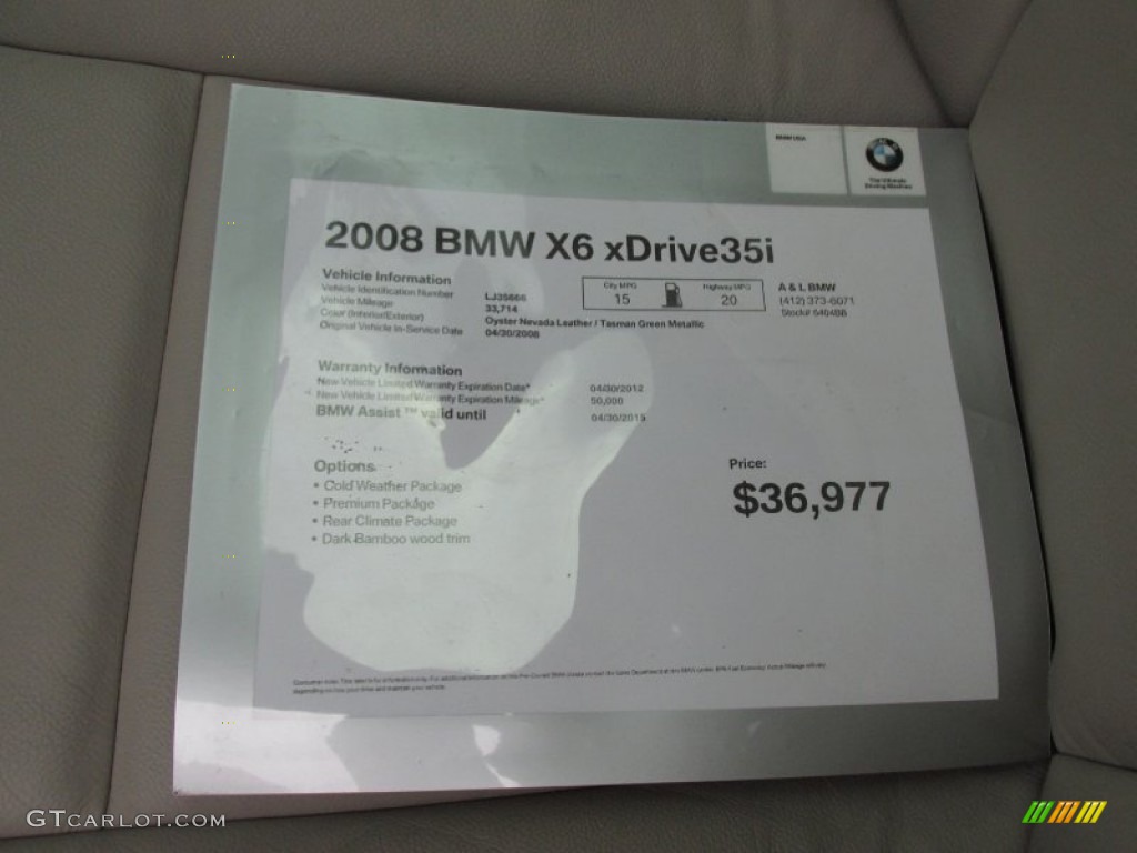 2008 X6 xDrive35i - Tasman Green Metallic / Sand Beige photo #10